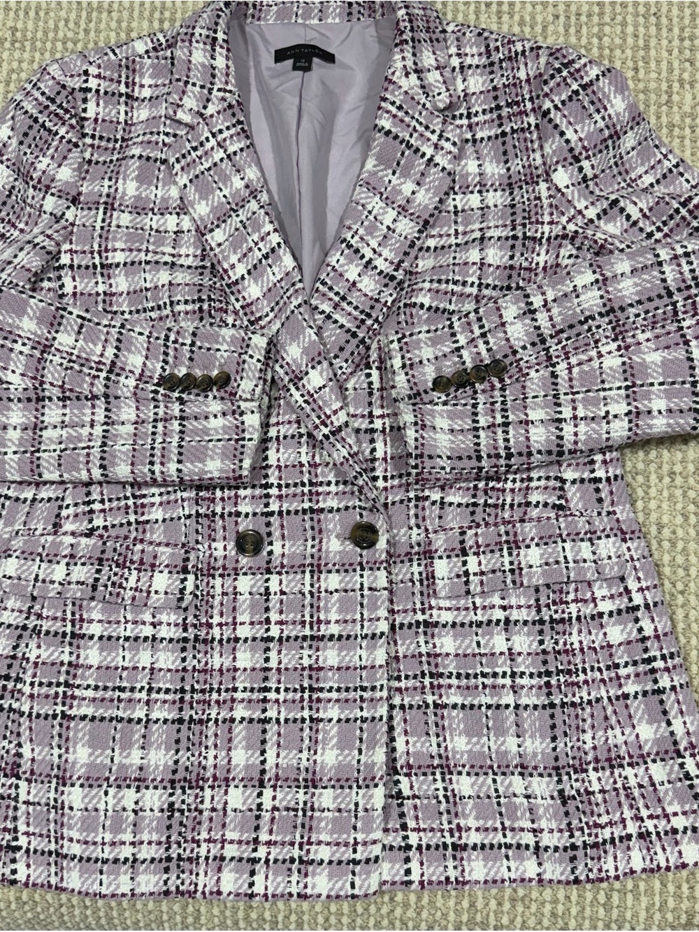 Ann Taylor Sunset Plaid Tweed Crosby Blazer Women’s SZ 10 Lavender Purple NEW
